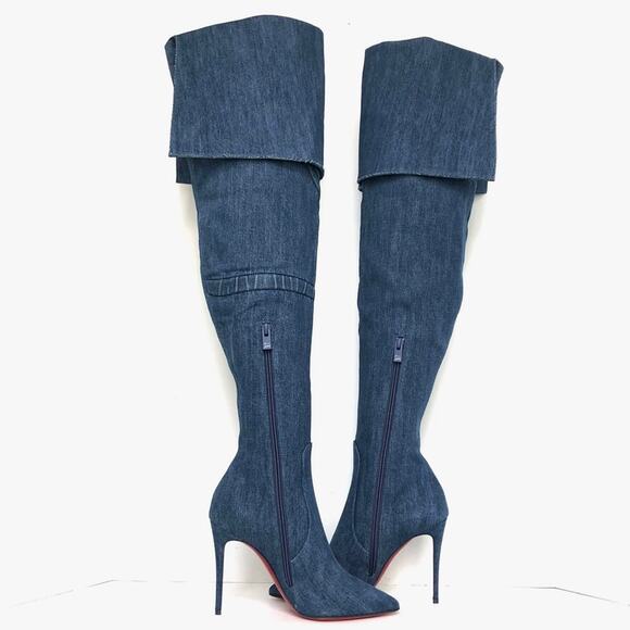 Christian Louboutin Kate Botta Alta Loubi Jeans Over The Knee Denim Boots 36.5 - Picture 3 of 10